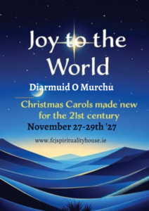 Joy to the world - christmas carols. Blue hued moutains and sky with sun rising in centre
